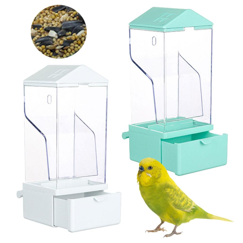 Parrot Cage Automatic Feeder Transparent Food Dispenser with Anti Waste Tray for Pigeon Canary and Finch