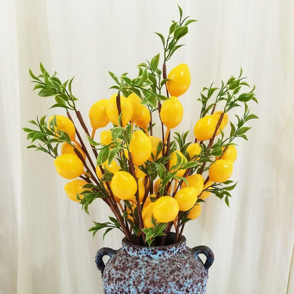 Plastic Artificial Lemon Branch Green Plants Realistic Simulation Lemon Fruit Tree DIY European Style Fake Plants