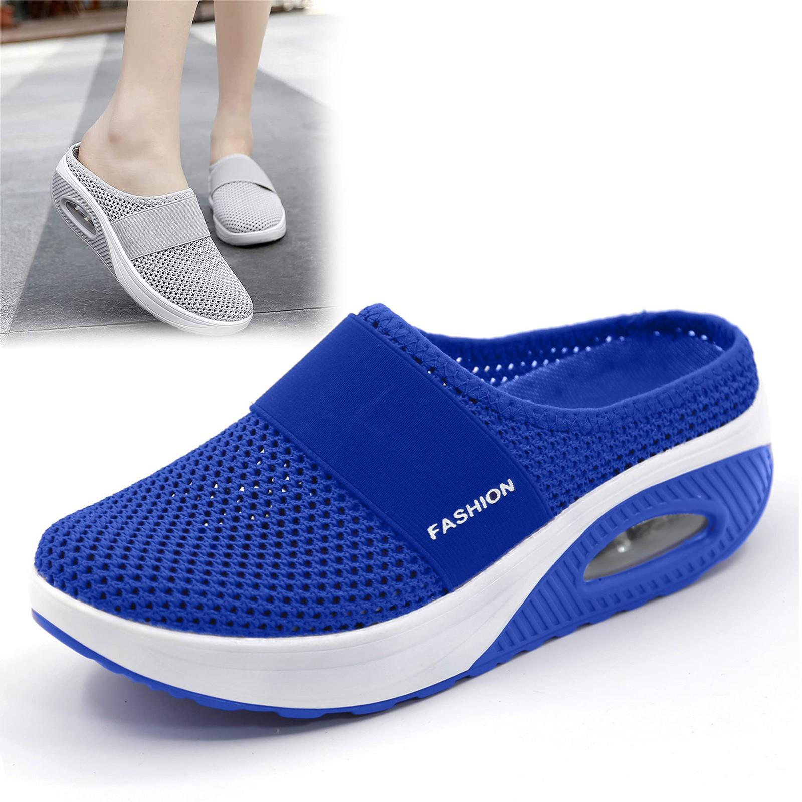 Женские сандалии для ходьбы Slip-On повседневная обувь из дышащей сетки дышащая обувь с поддержкой свода стопы трикотажная обувь с утолщенной мягкой подошвой 35 синий 2396₽