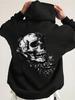 Men's Gothic Style Skull Print Hooded Sweatshirt - Soft Pullover with Front Pocket, Avant-Garde St