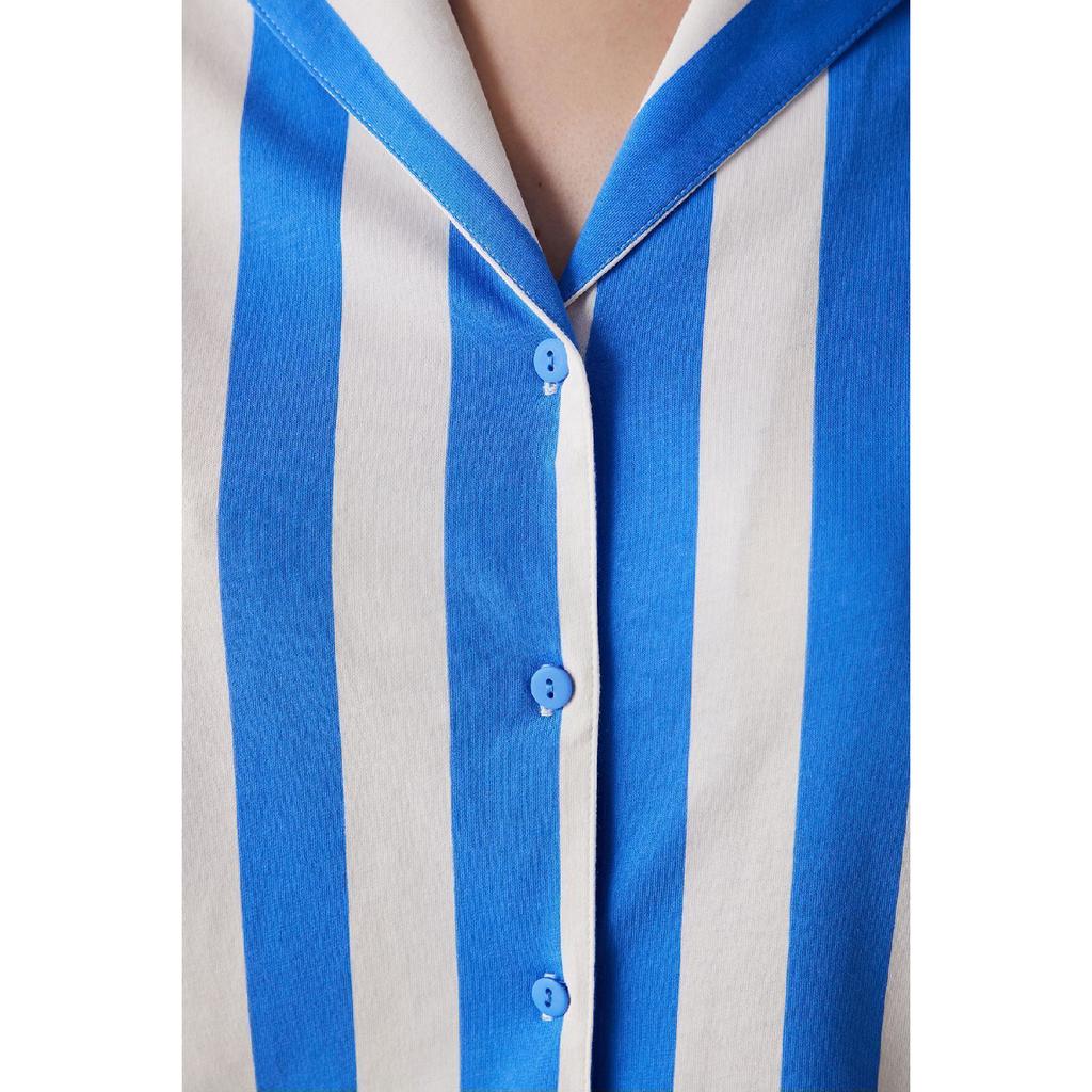 Ent Mixed Stripes Blue Shirt Trousers Pajama Set