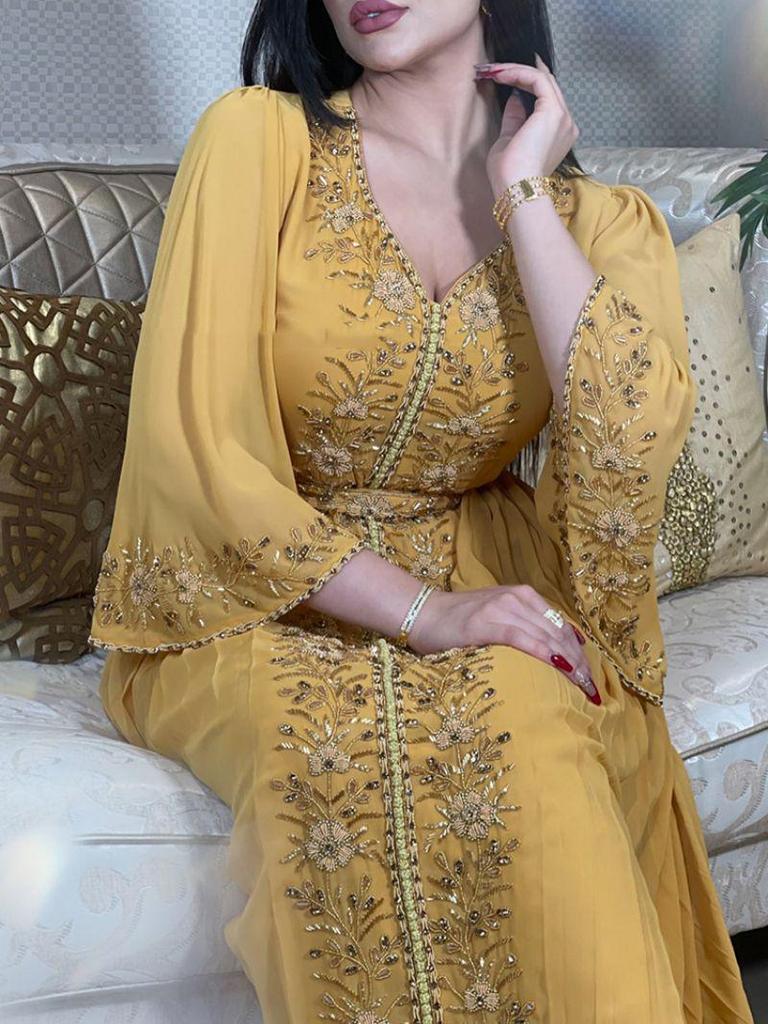 2023 Spring/Summer Women's Embroidered Rhinestone Kaftan Evening Gown