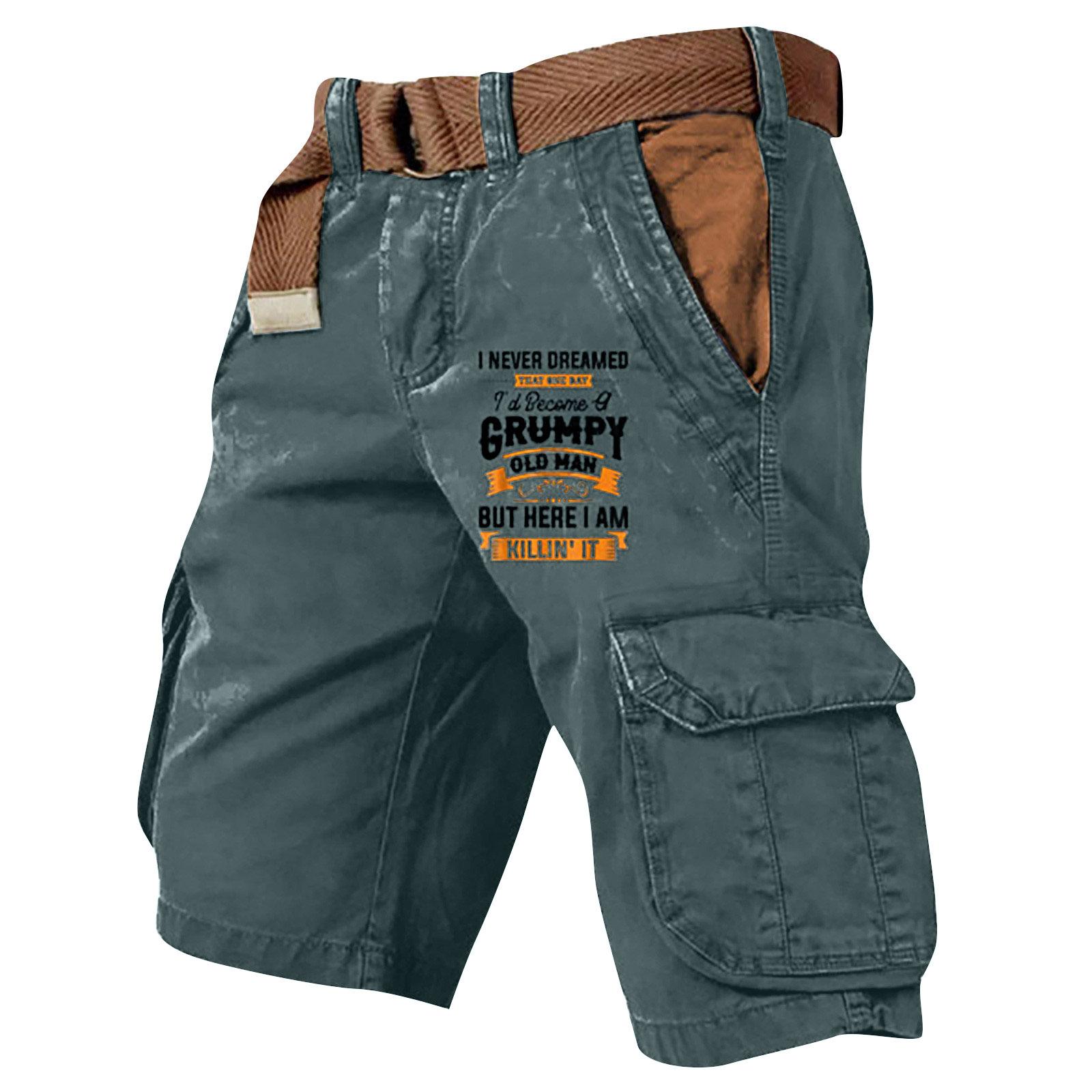Hibaby3 Zomer Heren Casual Buiten Cargo Shorts met Patchwork Zakken, Bedrukte Letters en Verstelbare Tailleband voor Dagelijks Gebruik XXL Vloot
