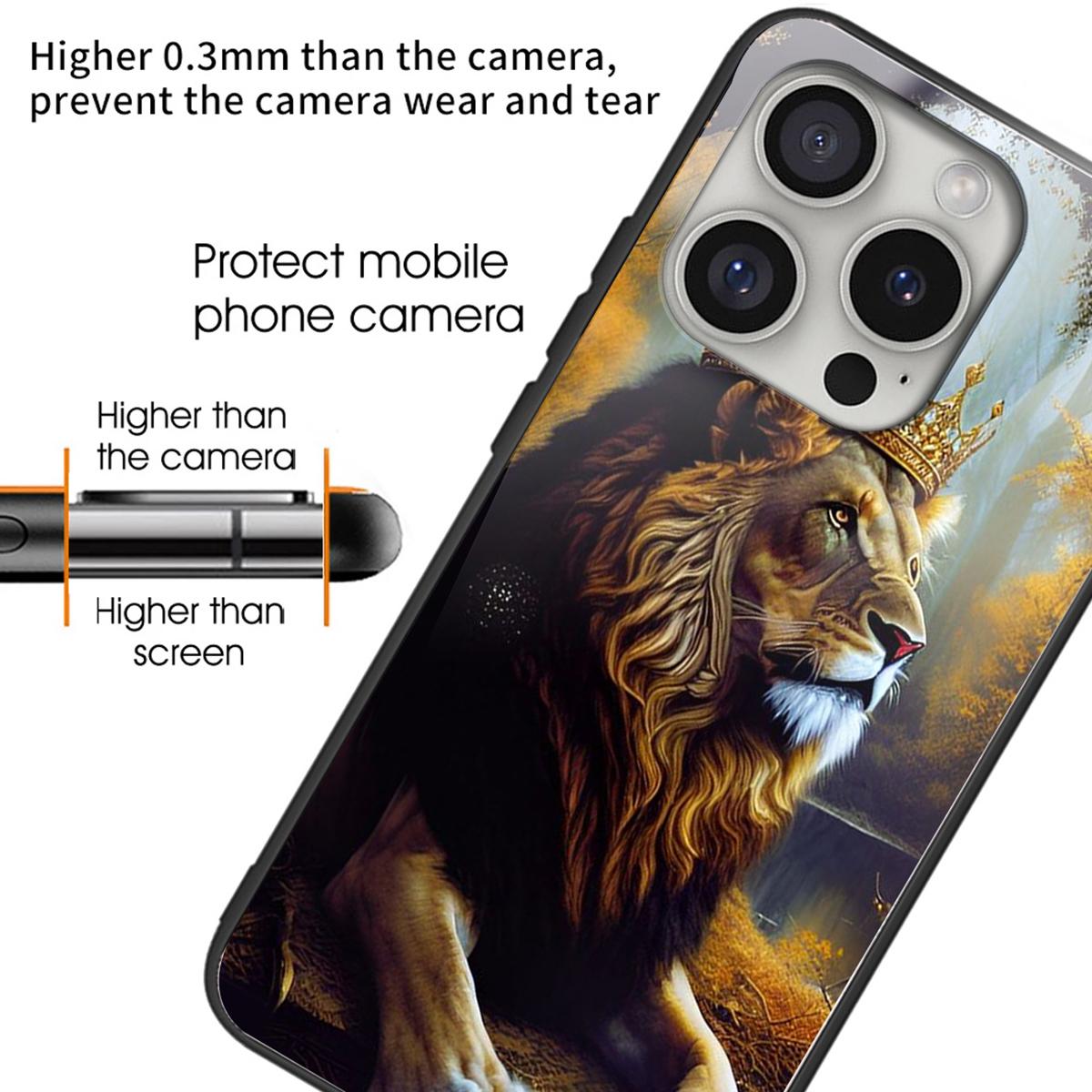 

For iPhone 16 Pro Max Case Pattern Printed Tempered Glass+TPU Lightweight Phone Cover Lion King