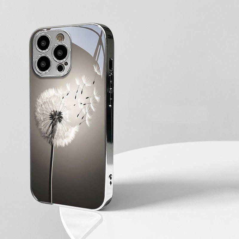 Fresh and Simple White Dandelion Electroplated Silver Phone Case for iPhone 17 16 Pro Max 15 Pro Max 14 13 12 11
