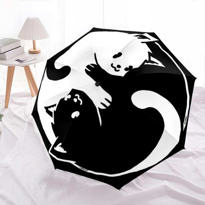 

1pc Yin and Yang White Cat and Black Cat Automatic Opening and Closing Cartoon Practical Umbrella - Small Umbrella Suitable for Various Occasions A094