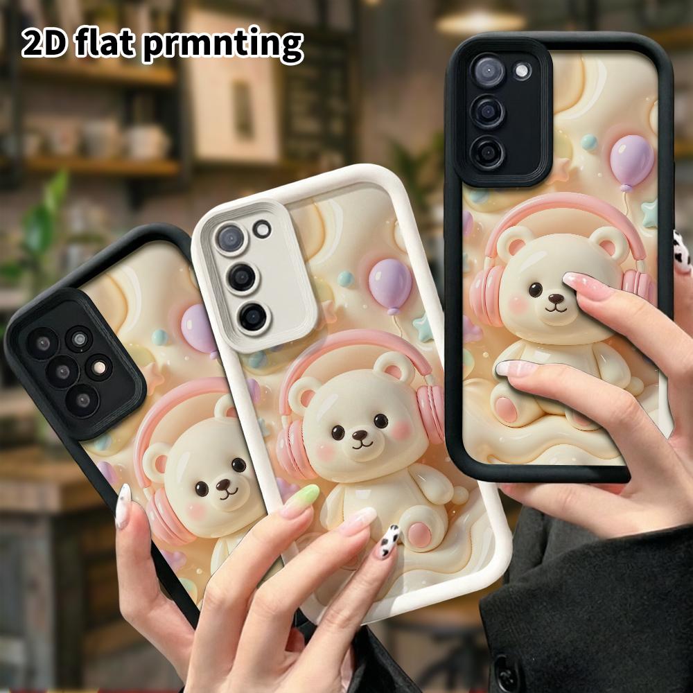 Phone Case: 2D flat, suitable for Samsung Galaxy A34 A35 M05 M06 S20 S22 S21 FE Plus 5G protective case, little white bear with headphones, perfect Ch