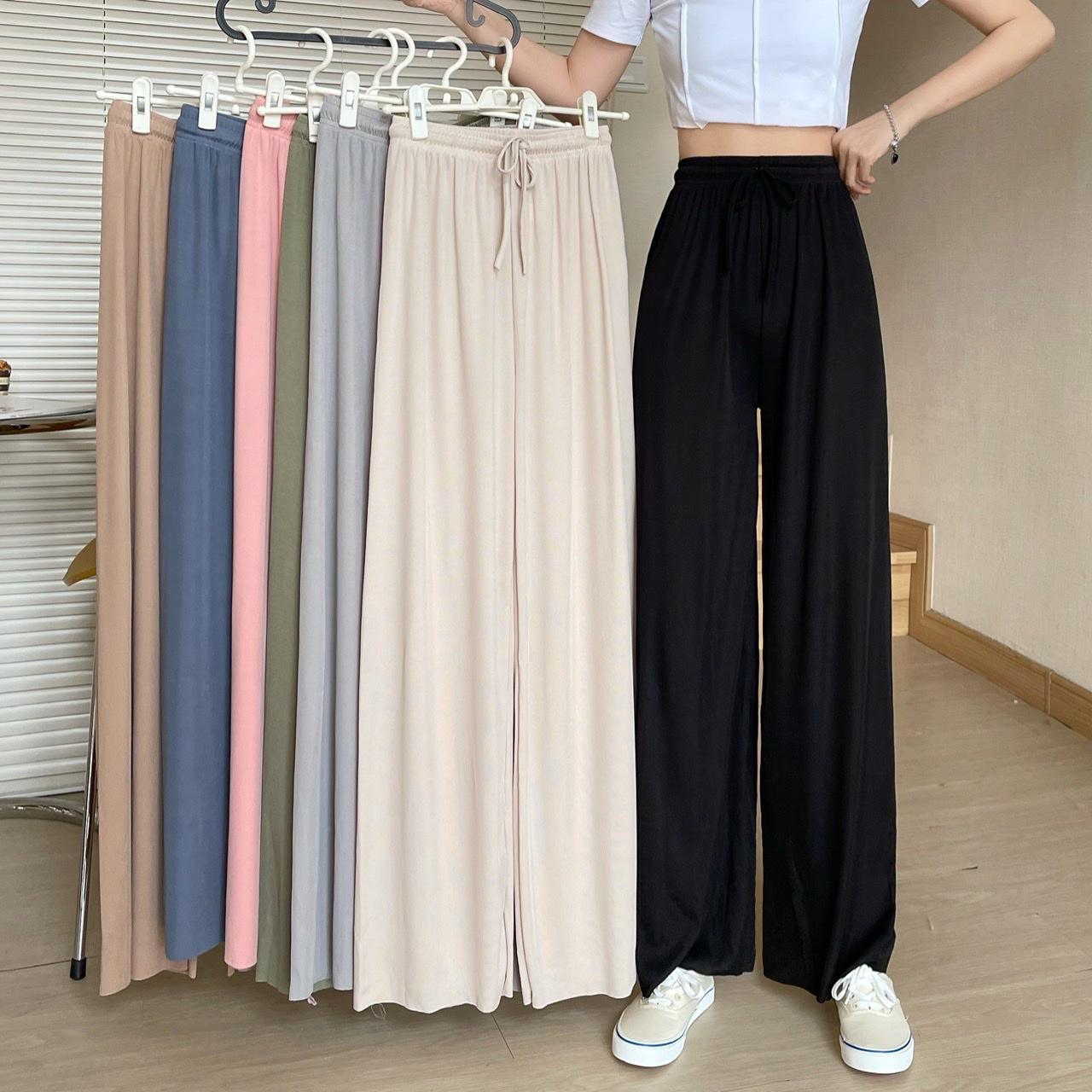 

Breathable High-Waisted Wide-Leg Summer Pants - Drapey, Cool, Floor-Length, Casual, Thin, Loose, Sun-Protective. One Size