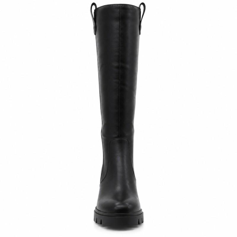 Bota Alta Negra Suela Track Tacón Medio Montevita Cuencana 105366