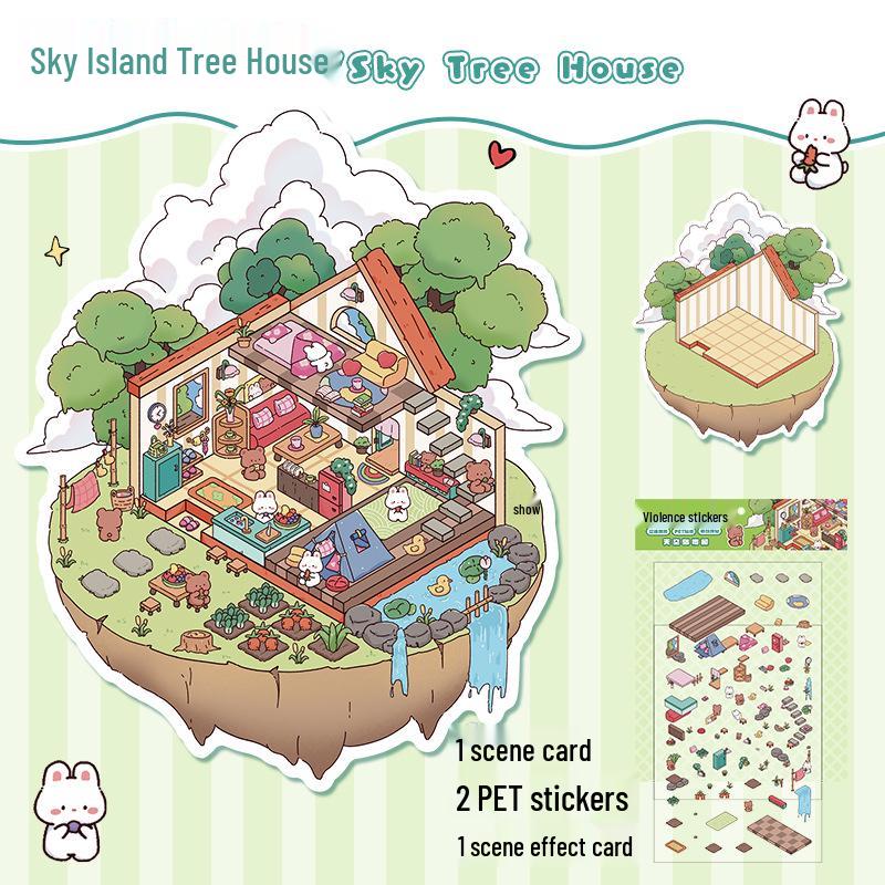 Cute 3D Cartoon Cottage Landscaping Stickers for Collage Journals