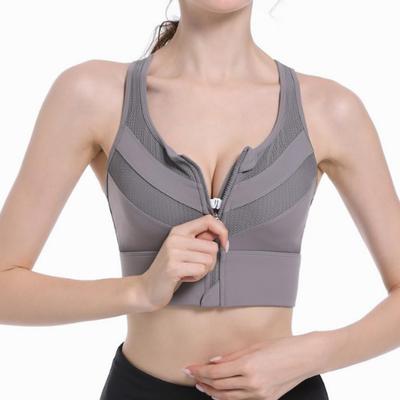 High-Impact Front Zipper Sports Bra with Fixed Cup