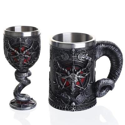 Nueva taza de cerveza de cuerno, jarra 3D de resina de acero, taza para café, cerveza, taza para beber, taza gótica Wicca, regalo creativo para hombre y amigo
