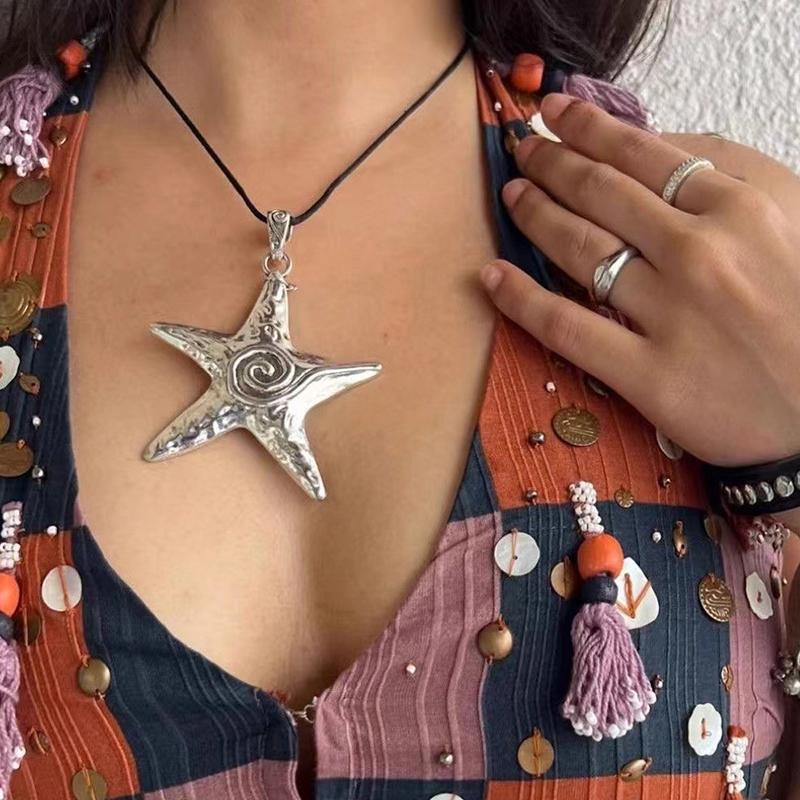 Богемное Стильное Заявление Большое Ожерелье с Подвеской в виде Звезды для Женщин Девушек Ретро Преувеличенное Ожерелье с Подвеской в виде Морской Звезды Аксессуары Подарки