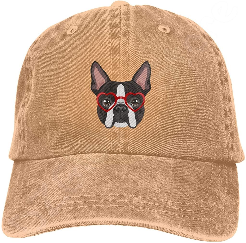 Denim-Kappe, Boston Terrier-Hund, Baseball-Dad-Cap, klassisch gewaschen, 100 % Baumwolle, verstellbar, lässig, Sport, für Unisex, Damen, Mütze