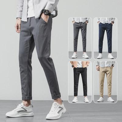Men's Elastic Cotton Straight-Leg Pants - Solid Color, Versatile, Spring/Autumn, Korean Style (2023)