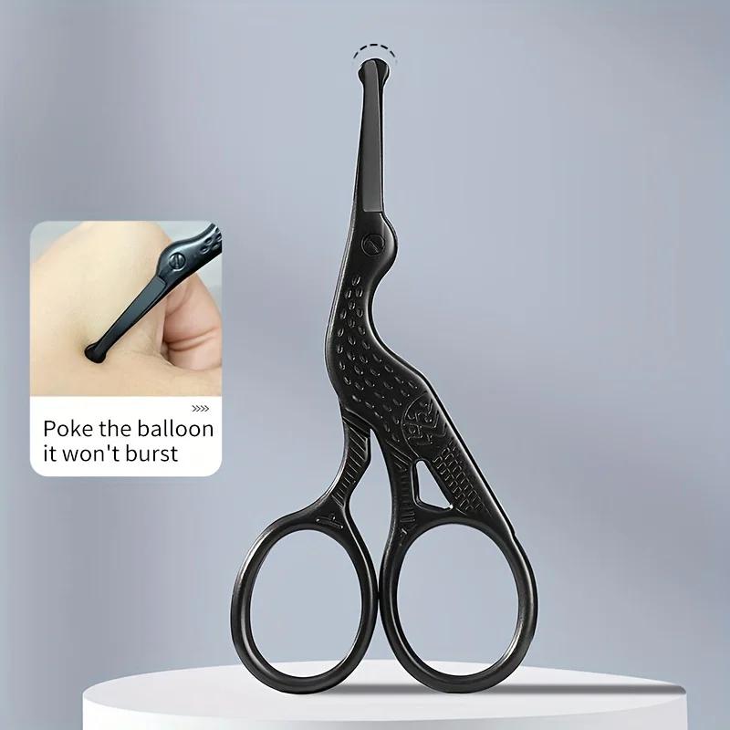 1pcs Stainless Steel Hair Scissors Enhanced Safety Round Tip Stork Scissors for Precise Eyebrow, Nose, Beard Grooming Tool