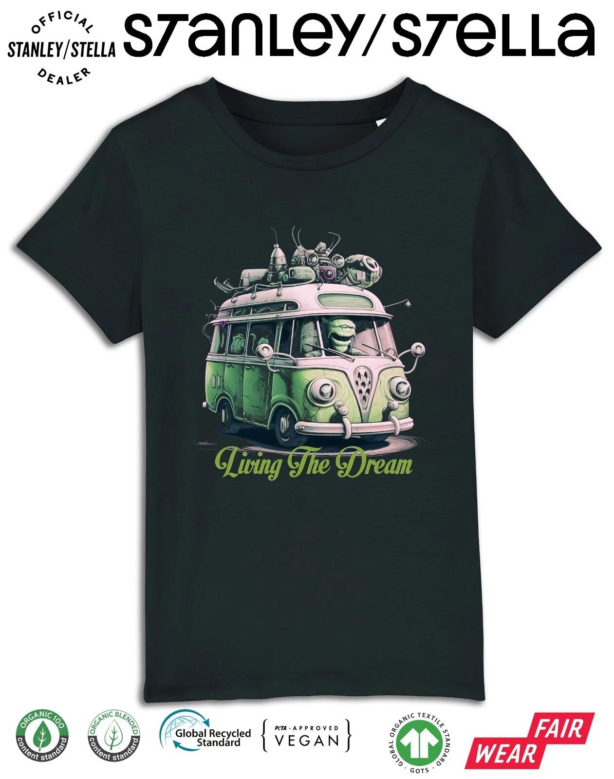 Kids Aliens Living The Dream Campervan T-Shirt Funny UFO Boys Girls 120