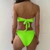 Women's High Waist Plus Size Bikini Two Piece Swimsuit Set Solid Color Patchwork Ruched Bandeau Top and Bottom Swimwear