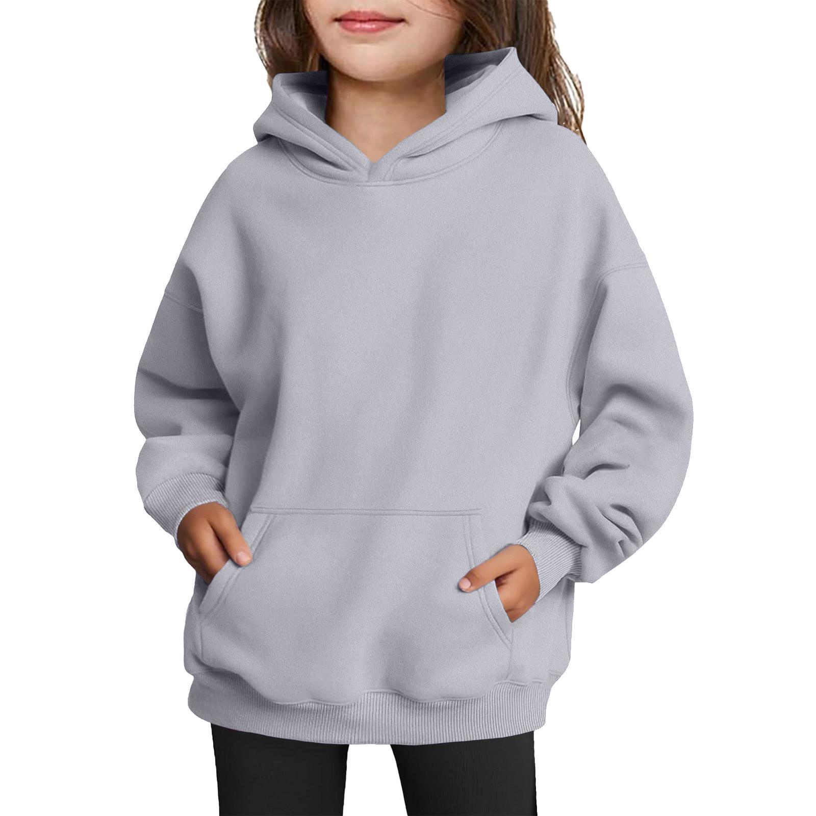 

Winter Boy And Girls Solid Color Long Sleeved Hooded Sweatshirt Tops 110