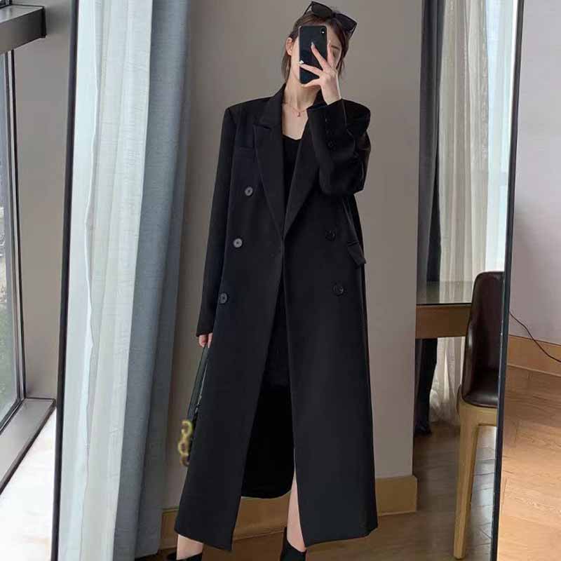 Elegant Lg Trench Coat Women Korean Double Breasted Office Lady Blazer Jacket Fashi Streetwear Lg Sleeved Overcoats