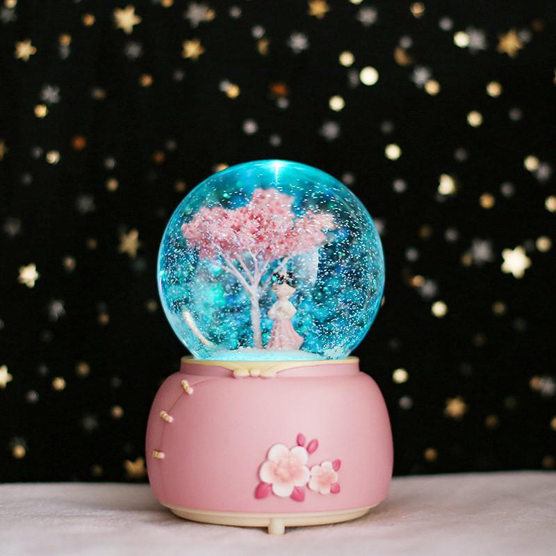 Girl Ancient Hanfu Crystal Ball Luminous Snow Music Box Night Light Aaa Battery