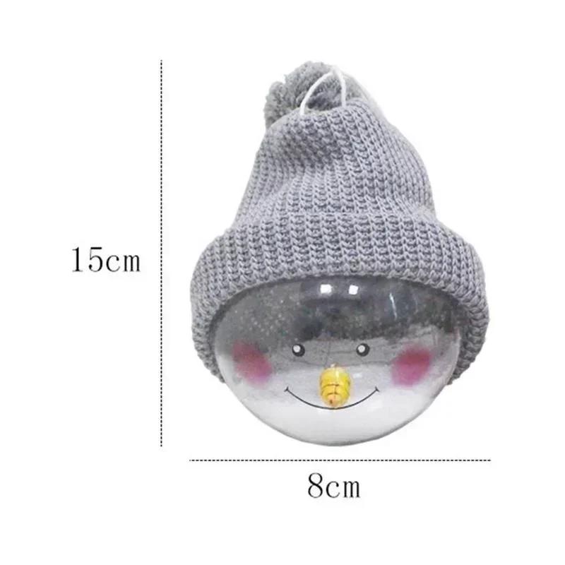 Christmas Snowman Transparent Ball with Knitted Hat Christmas Tree Home Decor Women Creative Gifts Xmas Home Party Decor