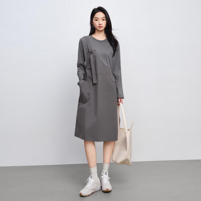 Elva' Island Women's Patchwork Faux Two-Piece Long-Sleeve T-Shirt Dress