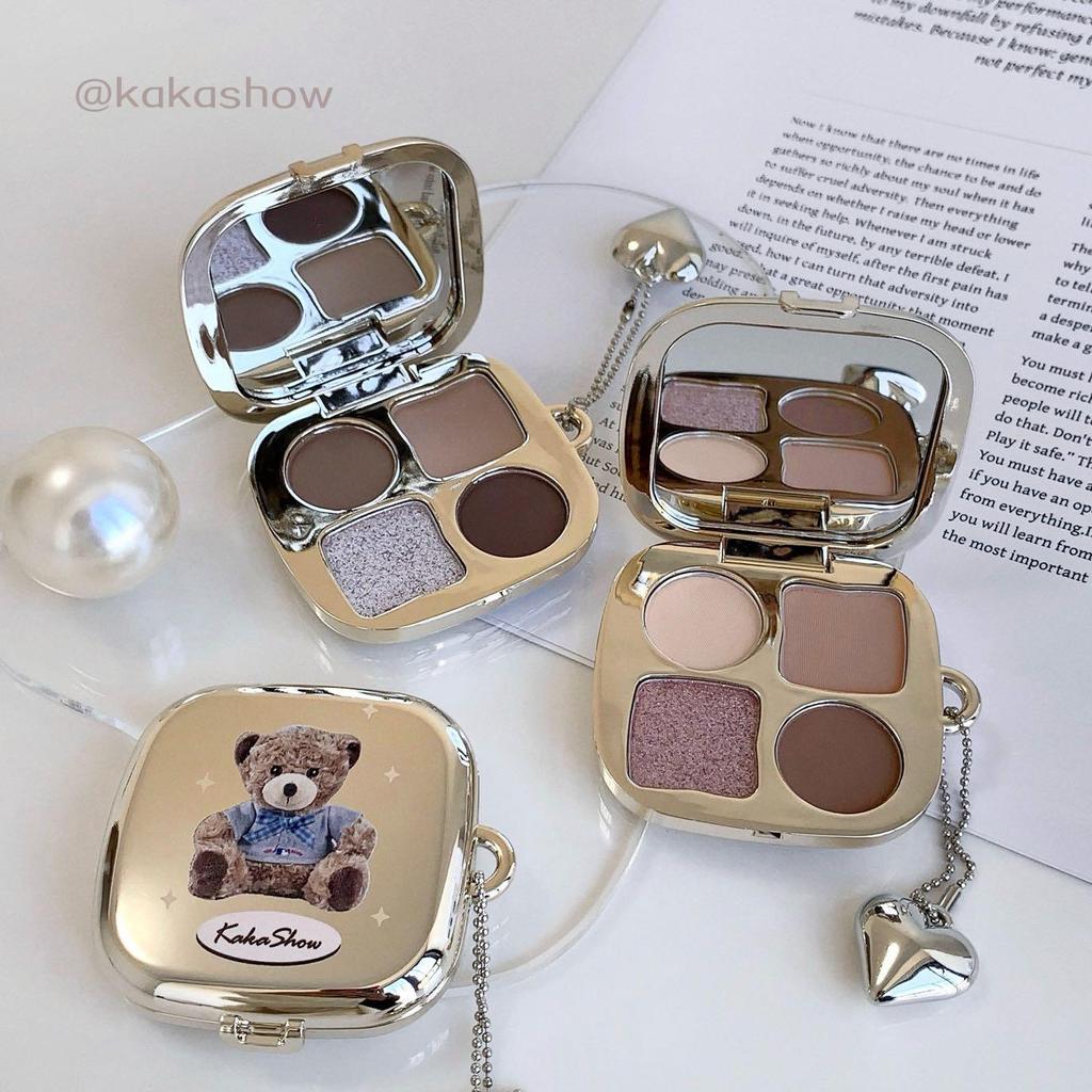 Kakashow Little Bear Earth Tones Eyeshadow Palette - Shimmer & Matte Finish, Under-eye Brightener, Student-Friendly.