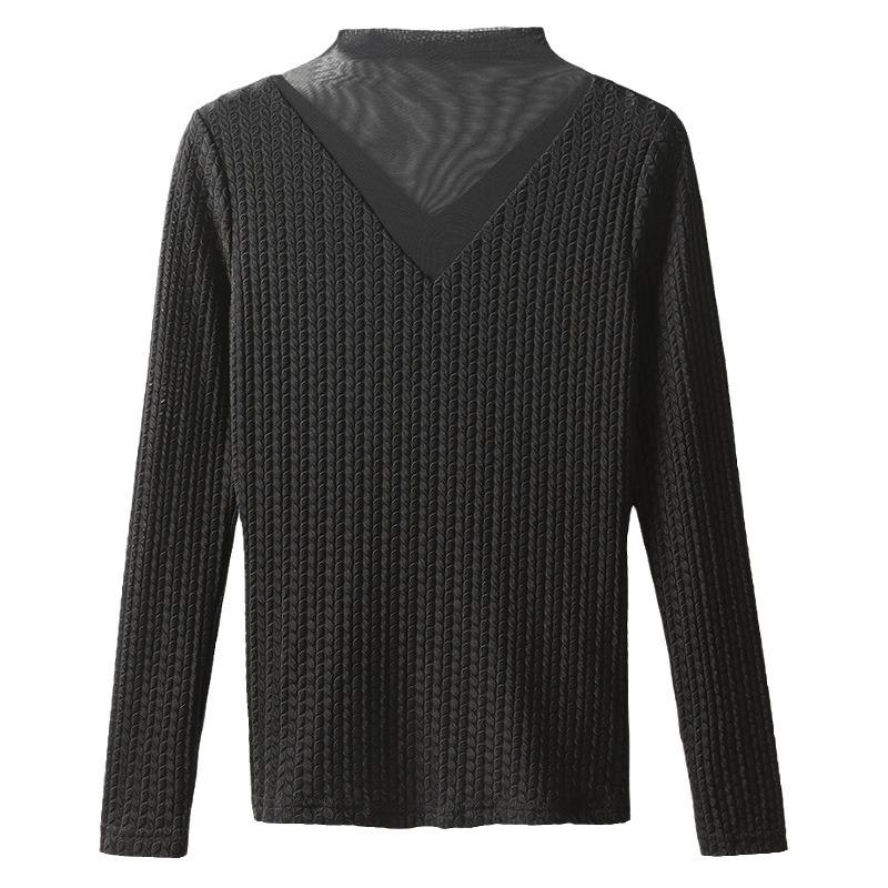 2023 Women's Autumn Long-Sleeve Lace Mesh Top with Half-High Collar