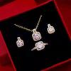 Three-Piece Zircon Gold Jewelry Set: Women's Earrings, Ring, and Necklace
