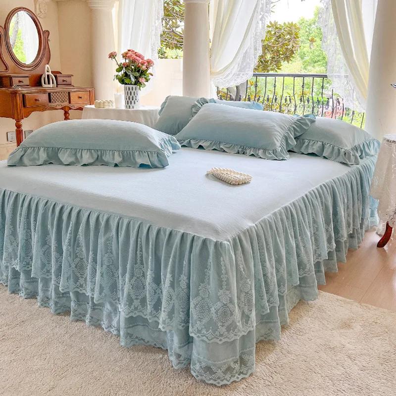 Třívrstvý krajkový přehoz na postel Sezónní univerzální přehoz na postel Jednobarevný přehoz s nařaseným okrajem Prachotěsný a protiskluzový přehoz