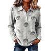 Women's Halloween Print Knit Long Sleeve Top with Lapel Collar