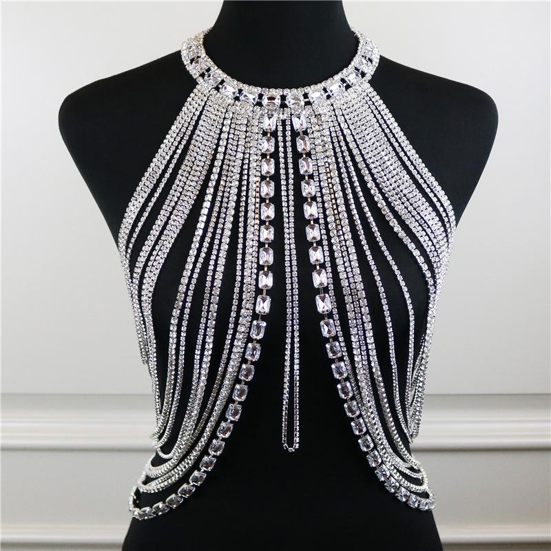 European And American Fashion New Models, Personalized Long Fringed Rhinestone Chest Chain, Nightclub Style Shiny Sexy Top Body Chain