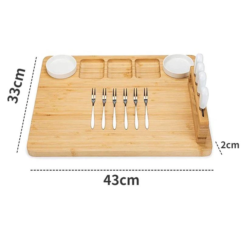 Bamboo Wooden Cheese Board with Cutlery Set Cheese Tray Cheese Cutting Board 13 Piece Set Dinner Plate Fruit Plate Snack Plate