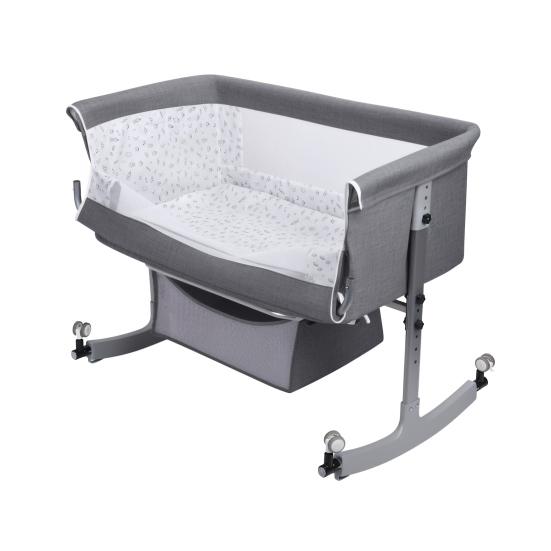 Baby Bedside Crib, Bassinet with Large Curvature Cradle, Height Adjustable Bedside Bassinet, Movable Beside Bassinet with Mosquito Net (Grey)
