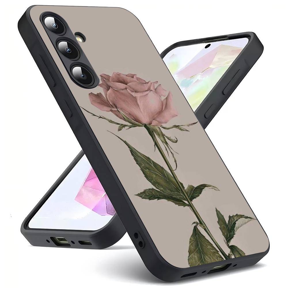 Clear Simple Flower For Samsung Galaxy S25 S24 S23 Ultra S22 S21 Plus S20 Black Soft Silicone Protective Case