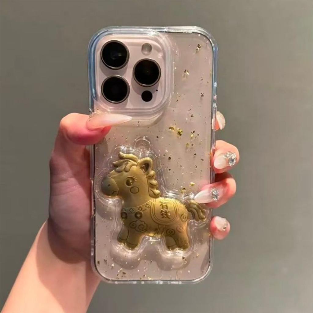 Three-dimensional Glue Phone Case Year of The Horse for Apple 17PROMAX Internet Celebrity Small Fresh Minimalist Style Glue Phone Case
