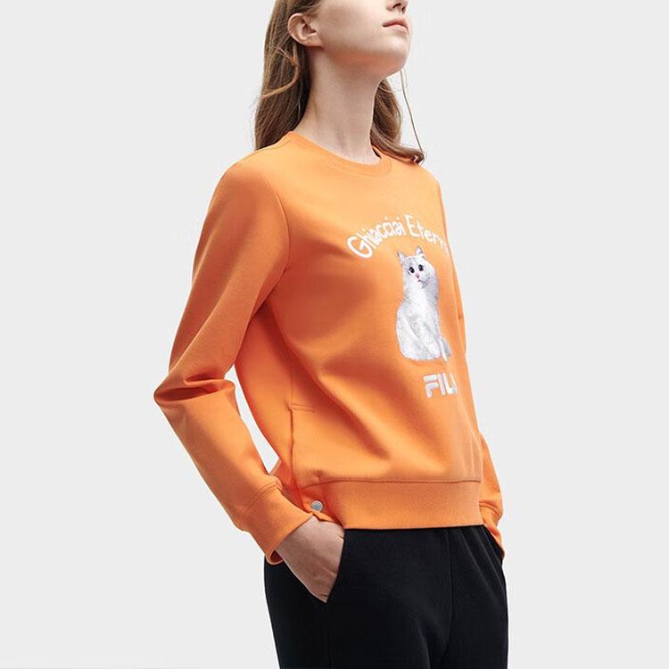FILA Heritage Cat Letter Print Casual Pullover Sweatshirt Women sweatshirt Jam-Orange F11W348210F-OR