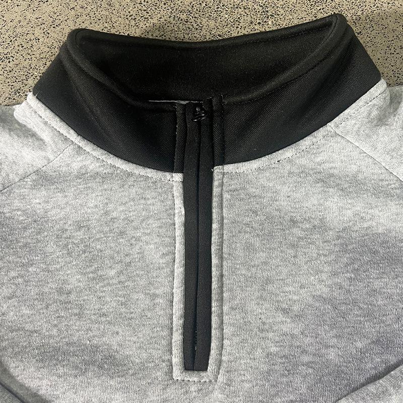 Men's New Color Block Stand Collar Pullover Sweatshirt, Heavyweight Fleece Lined Loose Long Sleeve Top for Spring Autumn Casual Wear
