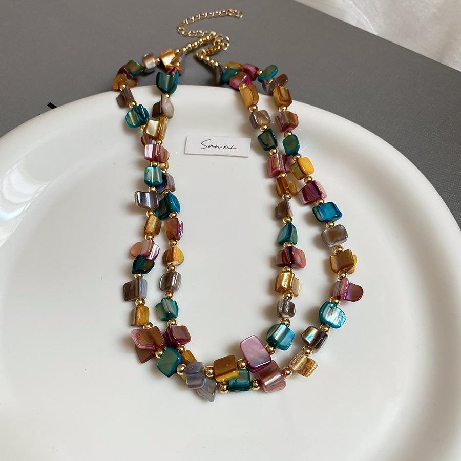 Summer dopamine stained glass crystal beaded necklace collarbone chain design sense niche item decoration