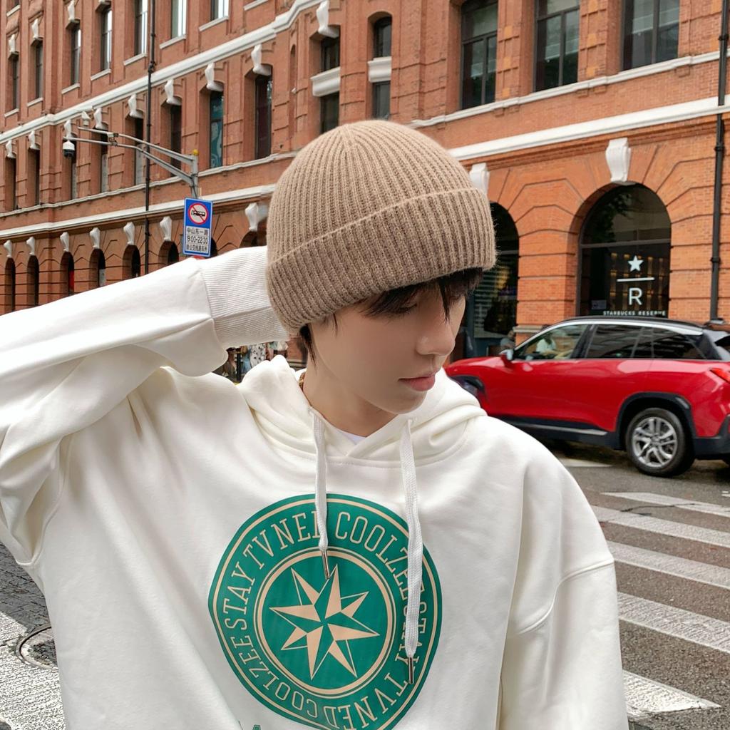 New winter men's wool hat outdoor warm cold hat beanie knitted hat crimped head ear protection hat