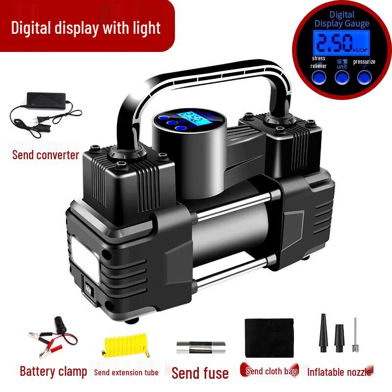 Portable 12V Car Tire Inflator with Auto-Stop CN plug (adapter included)