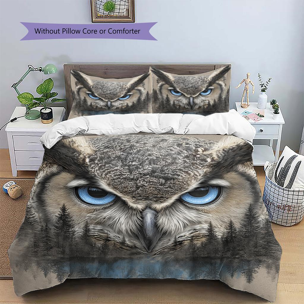 Owl and Its Reflection  Pattern Bedding Quilt Set Quilt Cover Pillowcase Home Decoration  Gift (1 * duvet cover + 2 * pillowcase, without core)