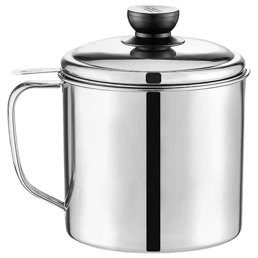 1Set Oil Strainer Storage Can Stainless Steel Large Capacity Grease Container Kitchen Oil Filter Pot for Cooking Use
