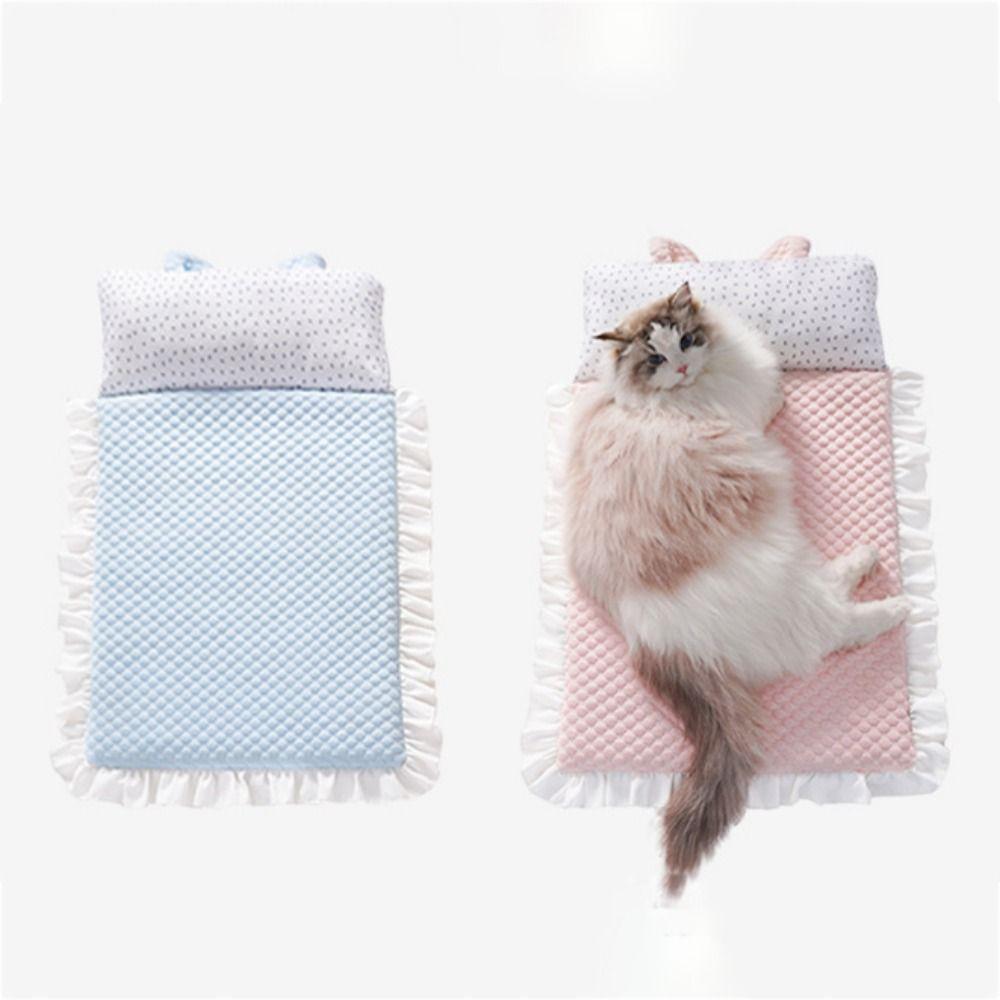 Ice Silk Fabric Breathable Dog Bed Skin Friendly Dog Bed Flounce Cooling Pet Bed  Indoor Use