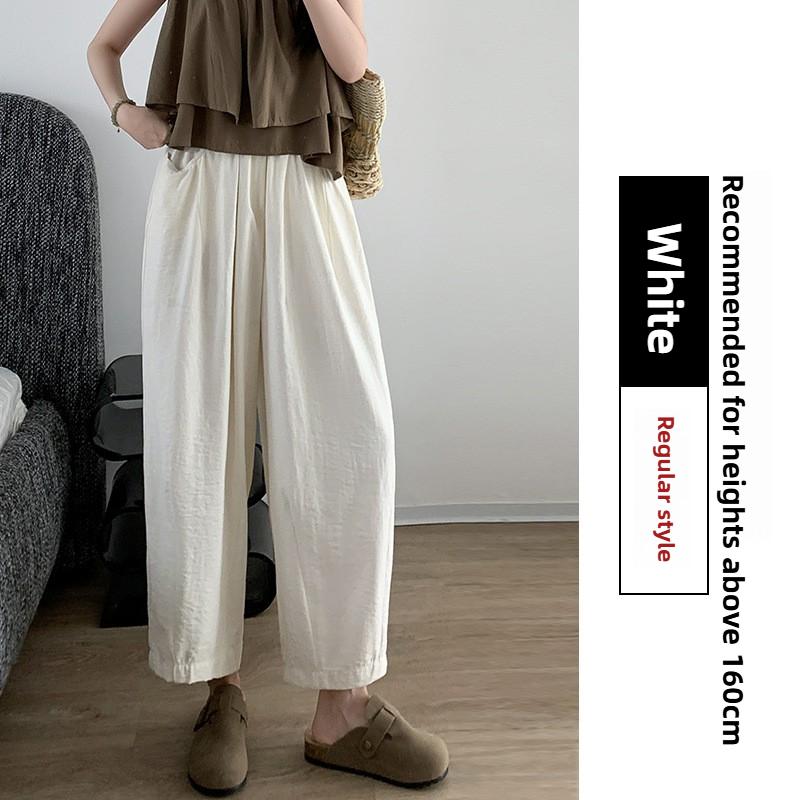

GMXIA Women s Draped Lazy Style Cream Mousse Carrot Pants Spring and Summer Loose High Waist Casual Petite Haren Pants S белый