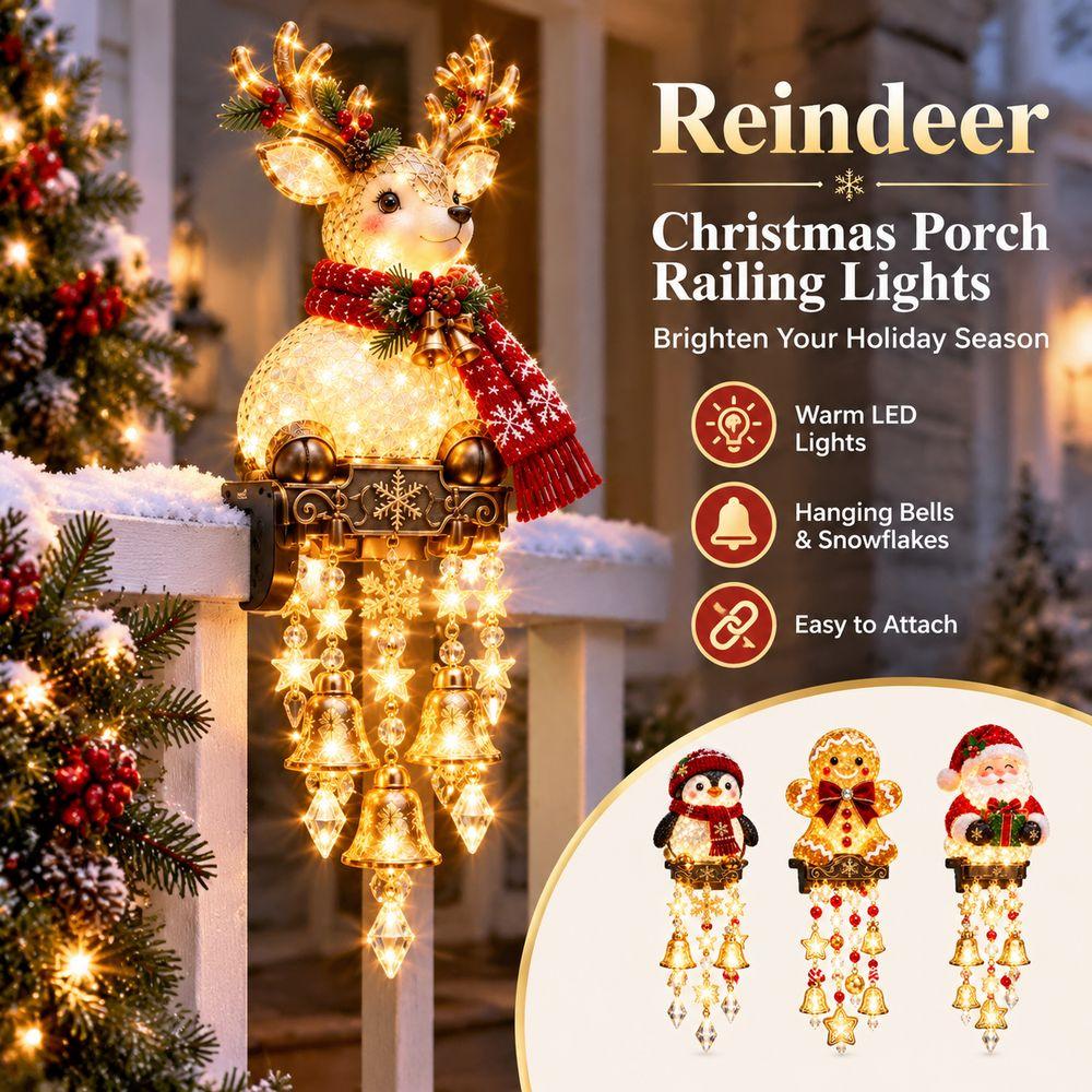 Penguin Christmas Porch Railing Lights Reindeer Christmas Figure Light Holiday Yard
