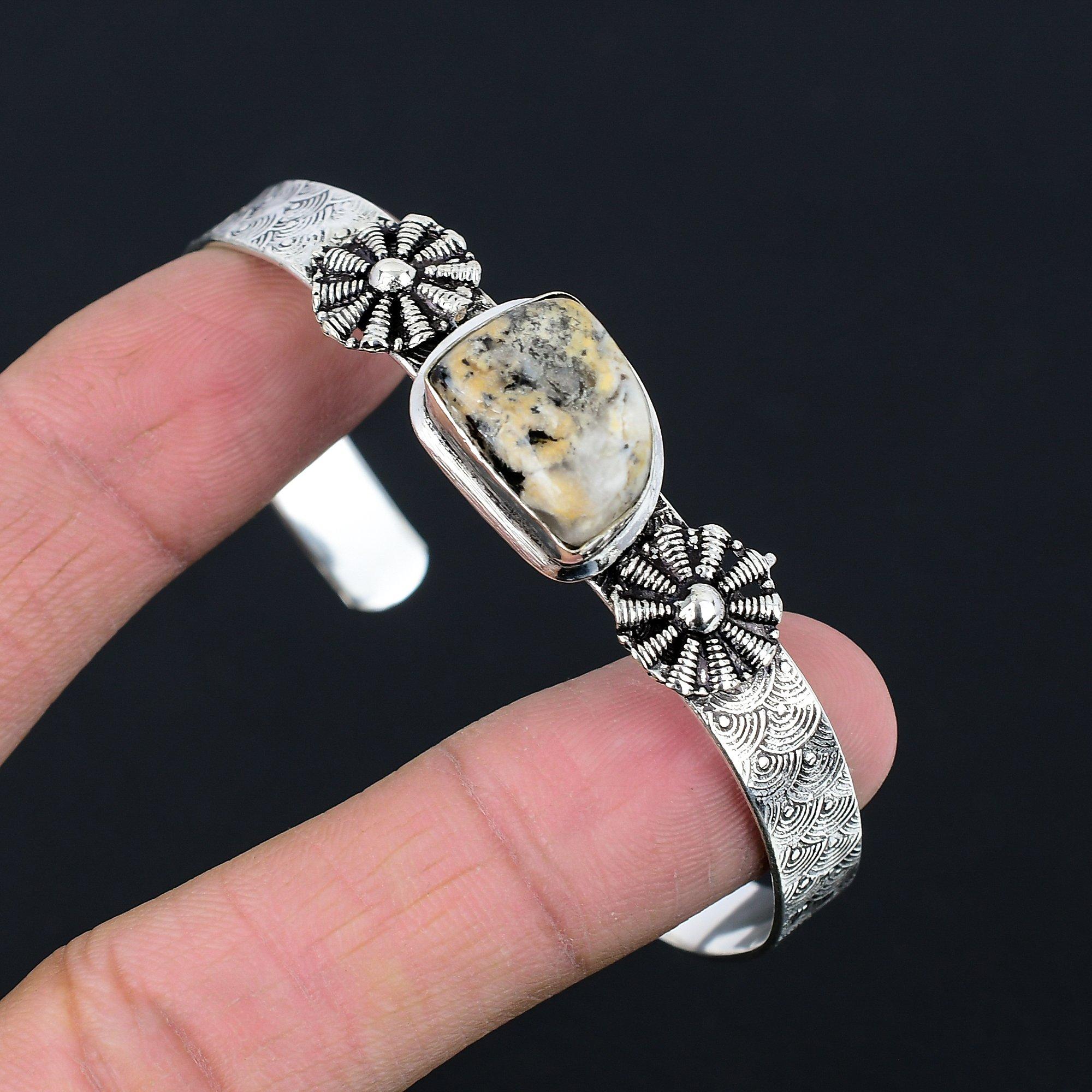 

Womens day Deal Dendrite Tiger Gemstone Wife Bangle Bracelet 925 Sterling Silver Adjustable