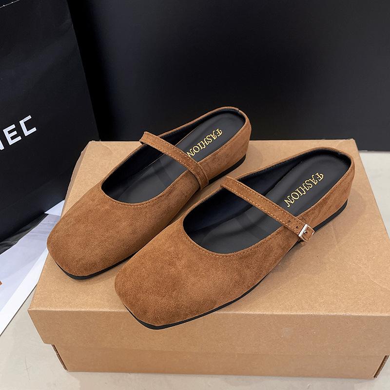 Retro Evening Wind Baotou Half Slippers Women's Versatile 2025 Autumn New Suede Thick-bottomed Muller Slippers