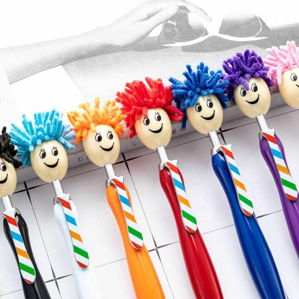 Facial Expression Painting Ballpoint Pens Smiling Face Plush Hair Mop Head Pen  Marking Drawing